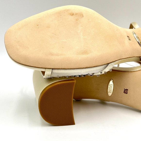 Badgley Mischka Size 8.5 Blaine Ivory Satin Jeweled Dress Sandals Heels Shoes - Picture 9 of 14